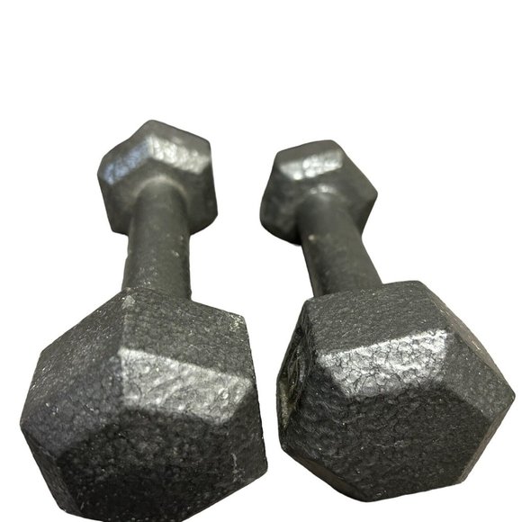 Vintage 5 lb Hex Weight Cast Iron Dumbbells Free Hand Weight Pair = 10 Pounds - Picture 5 of 5